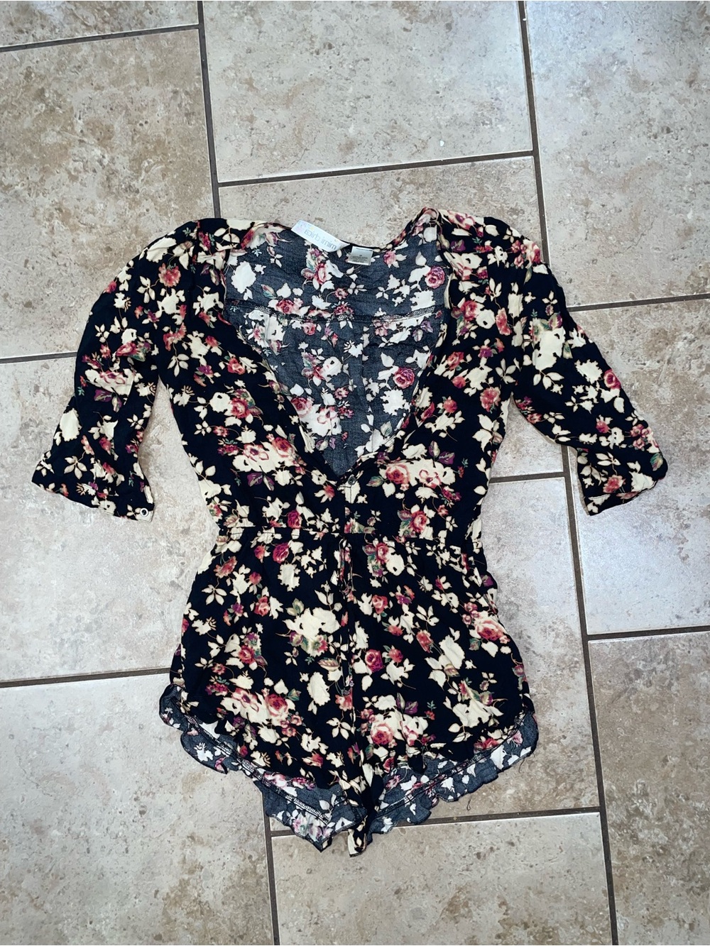 Floral V-Neck Black Women’s Romper
